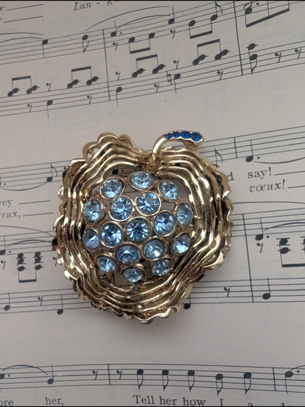 Gold-Tone Blue Crystal Floral Brooch - Women Jewelry